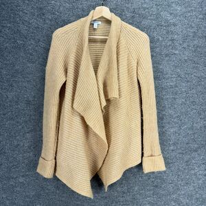 Nine West Cardigan Woen XS Beige Open Front Collared Long Sleeve Knit Wool